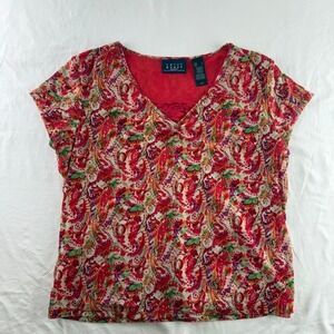 Crazy Horse Red Paisley Blouse Lace Details Womens L Retro Fairy Grunge